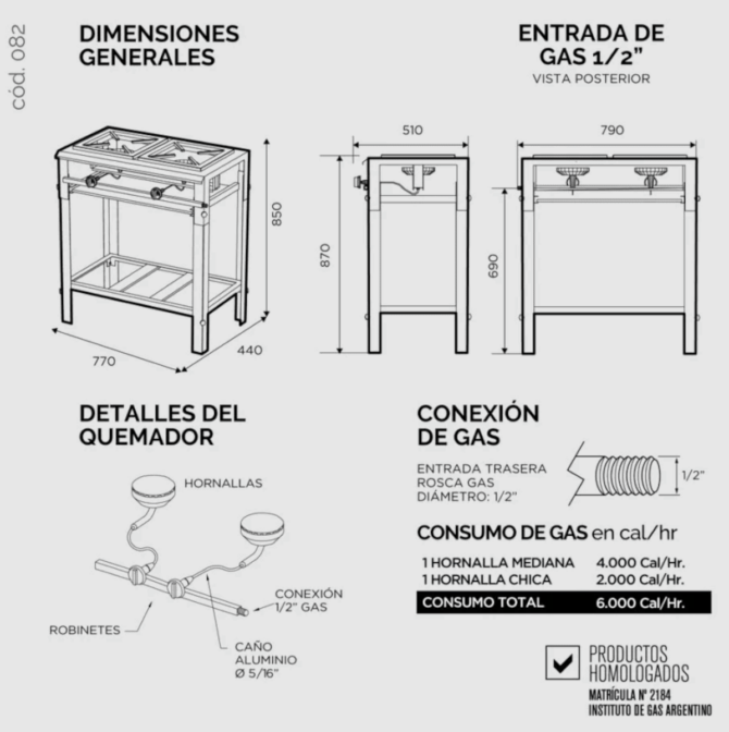 Anafe a gas Sol Real | 082GN | 2 hornallas Industrial