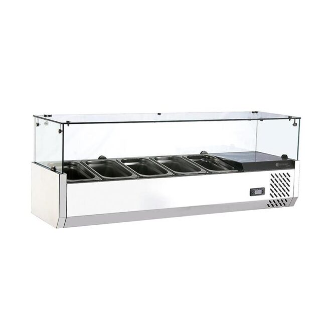 Salad Bar Acero Inox ITALY | 5 topineras 1/4 GN | Vidrio Recto